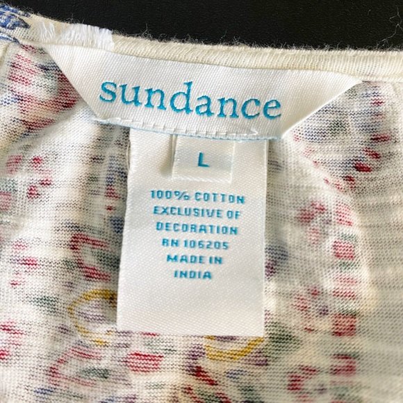 Sundance Catalog Namara Tee Long Sleeve Top Large Ivory Print Tassel Boho - Picture 8 of 11